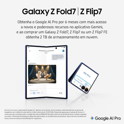 Samsung Galaxy Z Flip7 FE 5G, 128GB 8GB RAM Tela 6,7", Galaxy AI - Preto
