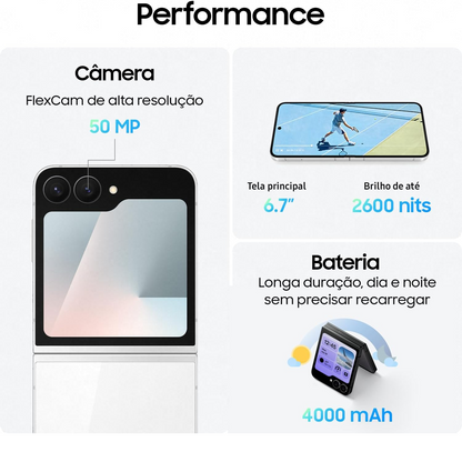 Samsung Galaxy Z Flip7 FE 5G, 128GB 8GB RAM Tela 6,7", Galaxy AI - Preto